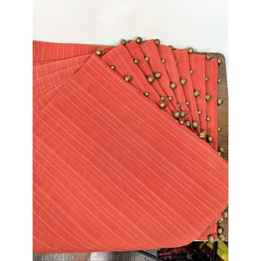 Unbranded Tableware Placemats Cloth Backing 8 Pieces Orange/brown beading detail